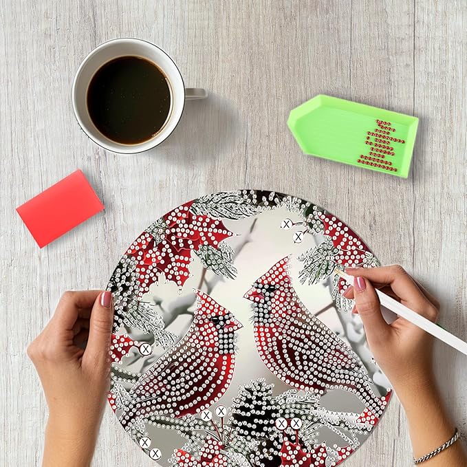 SENQAO Christmas Diamond Art Hanging Kits for Adults Kids, Christmas Cardinal Diamond Art Suncatchers, 5D Special Shape Diamond Painting Pendant Window Ornament Gifts for Home Door Wall Decor