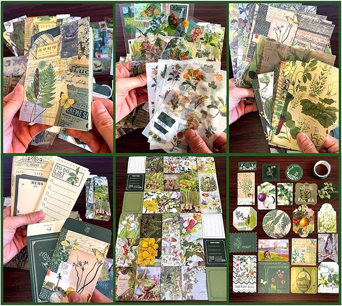 LCLAIDYDY Scrapbooking Supplies Kit,Vintage Botanical Aesthetic Scrapbook Kit,Bullet Junk Journal Kit with Journaling,A6 Grid Notebook,Stationery,Flower DIY Craft Gift for Teen Girl Women