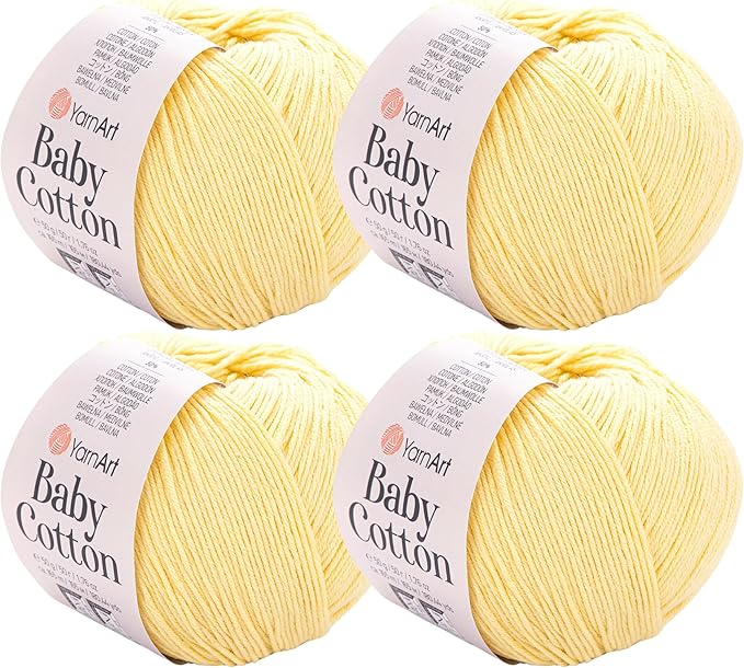 YarnArt Baby Cotton Yarn 4-Pack – Soft Knitting Yarn for Baby & Summer, 50% Cotton 50% Acrylic, 1.76 Oz Each, 180.44 Yds/Skein – Ideal for Amigurumi & Crochet Projects (431)