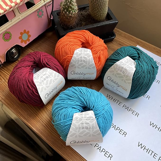 Cotton Yarn Kit - 4 Multicolor Balls Soft Sport Weight Yarn for Crochet & Amigurumi - 50g / 175yds Each & 10 Stitch Markers (H14 - Vibrant-1)