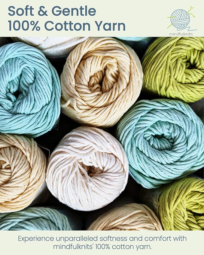 Knitting Yarn, Crochet Yarn, Mindfulness and Relaxation 100 Percent Cotton Yarn, Single Color 2-Pack - Medium Number 4 Worsted Bundle, Soft & Gentle for Garments, Amigurumi, Baby Items by mindfulknits