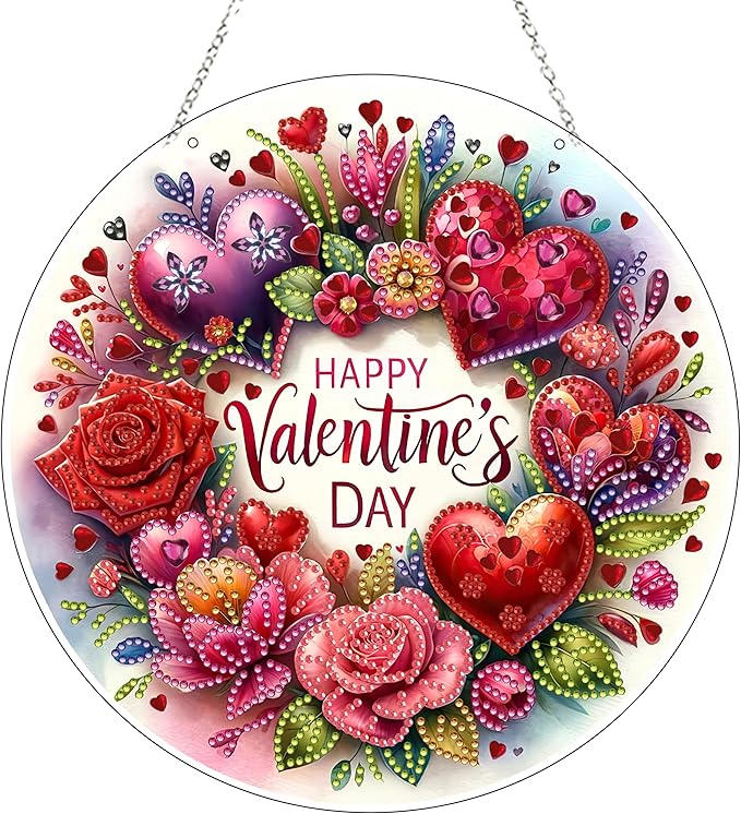 JJFox Diamond Art Hanging Kit for Adult,Special Shaped Rhinestone,DIY Acrylic 5D Diamond Art Painting Window Pendants Home Garden Wall Hanging Kits Hanging Ornament,Double Sided. (Love)