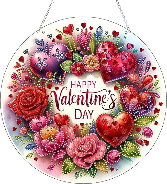 JJFox Diamond Art Hanging Kit for Adult,Special Shaped Rhinestone,DIY Acrylic 5D Diamond Art Painting Window Pendants Home Garden Wall Hanging Kits Hanging Ornament,Double Sided. (Love)