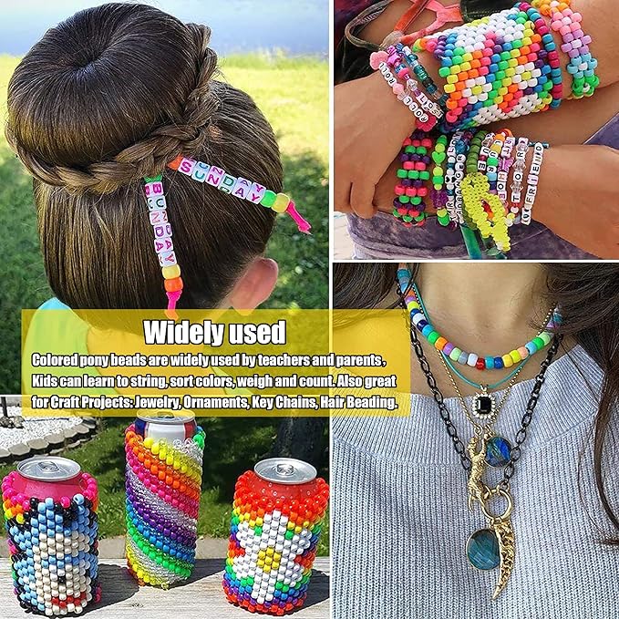 gmma transparent uv pony beads bulk - 1000 pcs plastic cute clear color changing beads for friendship bracelet & necklace diy jewelry making party decoration supplies