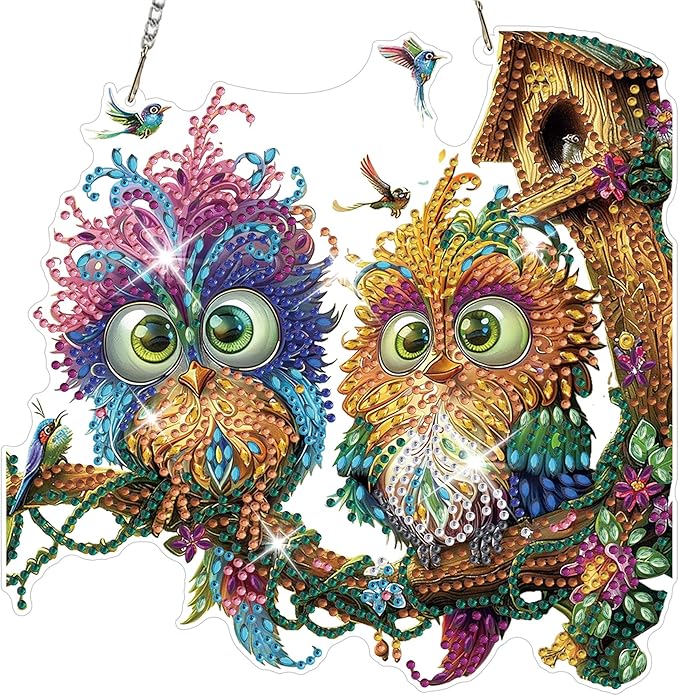 HEIBAGO Bird Diamond Art Hanging Kits for Adults, Diamond Art Suncatchers, 5D Special Shape Diamond Painting Pendant, DIY Window Ornament Gifts for Home Garden Door Wall Decor 8.3 x 8.3 Inch