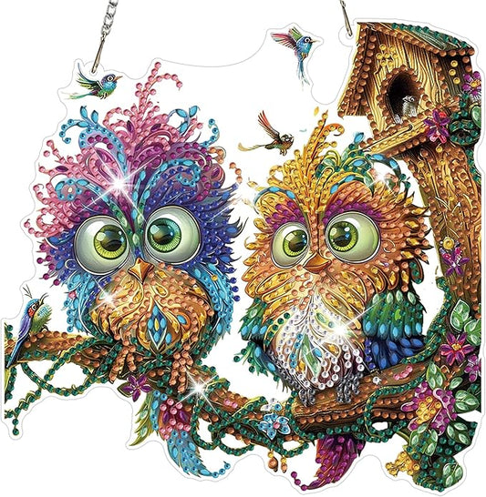 HEIBAGO Bird Diamond Art Hanging Kits for Adults, Diamond Art Suncatchers, 5D Special Shape Diamond Painting Pendant, DIY Window Ornament Gifts for Home Garden Door Wall Decor 8.3 x 8.3 Inch