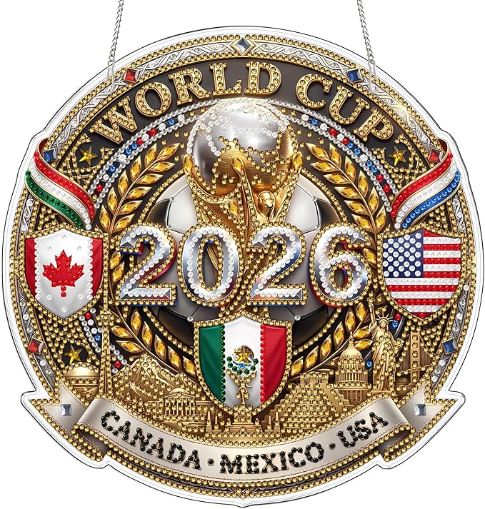 VODAPYC World Cup Diamond Art Hanging Kits for Adults, Acrylic DIY Double Sided Special Shaped Diamonds Art Windows Pendant Ornament(2026 World Cup)