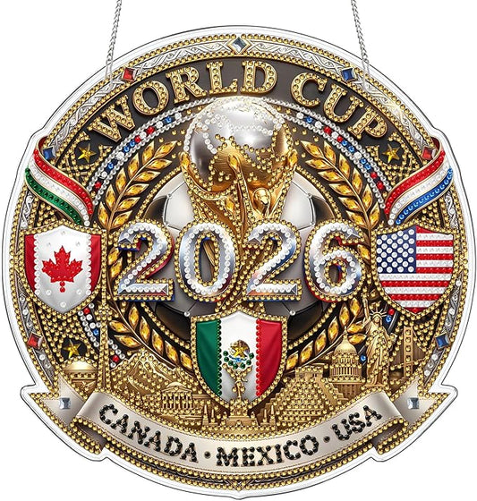 VODAPYC World Cup Diamond Art Hanging Kits for Adults, Acrylic DIY Double Sided Special Shaped Diamonds Art Windows Pendant Ornament(2026 World Cup)
