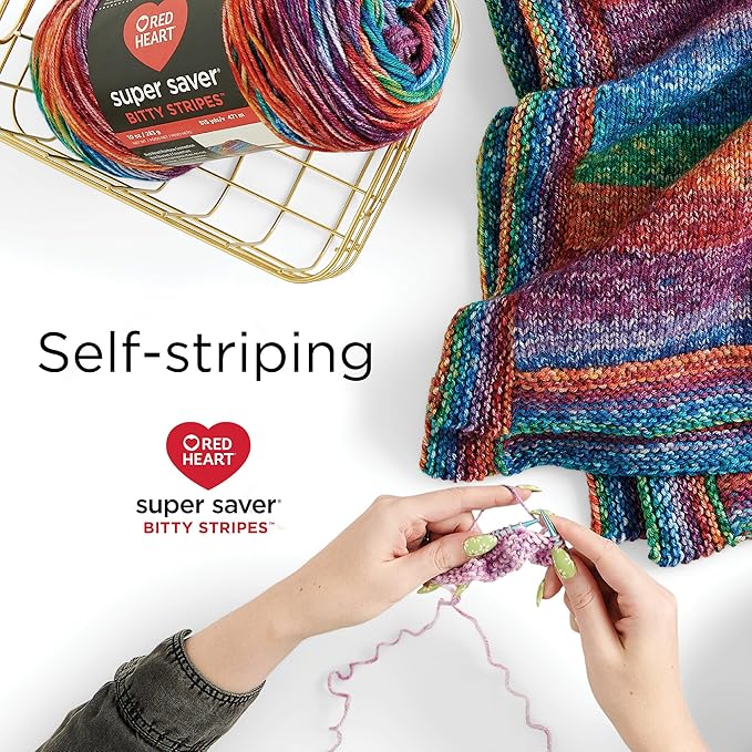 Red Heart Super Saver Bitty Stripes Mermaid Yarn - 2 Pack of 10oz/283g - 100% Acrylic - #4 Worsted (Medium) - 515 Yards - Knitting/Crochet