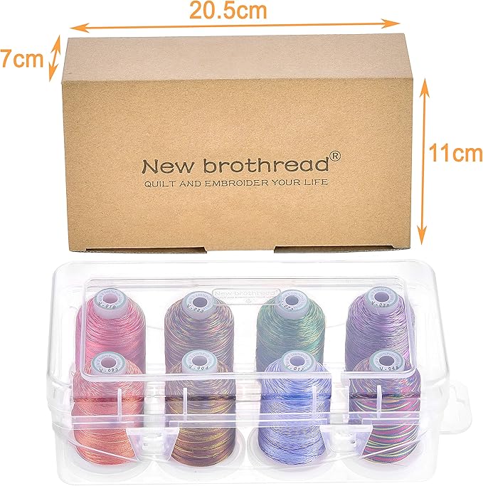 New brothread - 20 Options - 8 Snap Spools of 1000m Each Polyester Embroidery Machine Thread with Clear Plastic Storage Box for Embroidery & Quilting - Variegated Color1