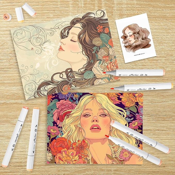 Skin Tone Alcohol Markers, 6 Pack Dual Tips Soft Fine Tip and Broad Tip Permanent Art Marker for Artists Adults Coloring Drawing Illustration Sketching Painting (Skin Tone)