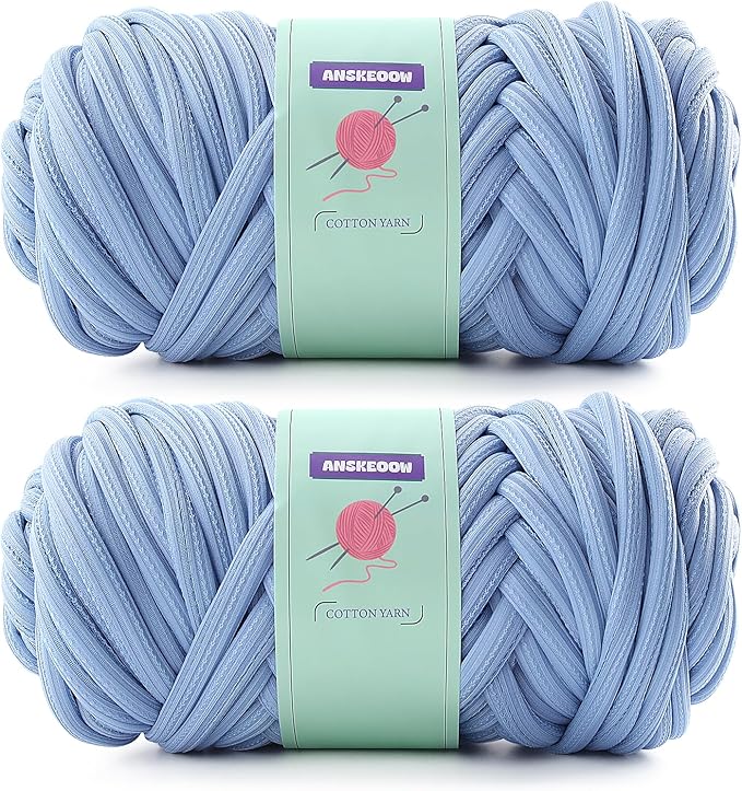 Chunky Yarn for Hand Knitting,Soft Bulky Yarn for Crocheting,Thick Big Twist Tubular Yarn for Making Blanket,Bags,Baskets,Pillows,Pet Nests 1.1lb/500g (2 Skeins Lake Blue)