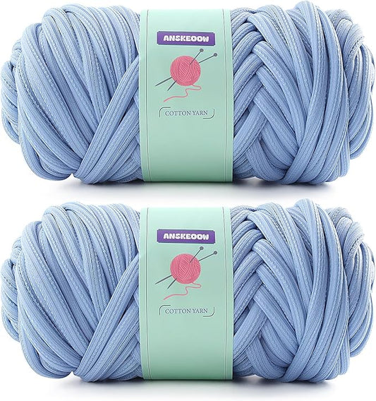 Chunky Yarn for Hand Knitting,Soft Bulky Yarn for Crocheting,Thick Big Twist Tubular Yarn for Making Blanket,Bags,Baskets,Pillows,Pet Nests 1.1lb/500g (2 Skeins Lake Blue)