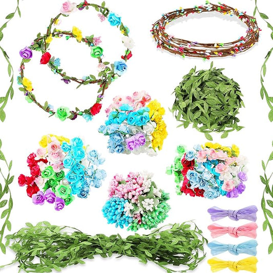 Syhood 20 Sets Flower Crowns Making Kit, Make Your Own Flower Crown Wreath Headbands and Bracelets Craft Kit Hair Accessories Handmade DIY Floral Garland Presents for Adults Women