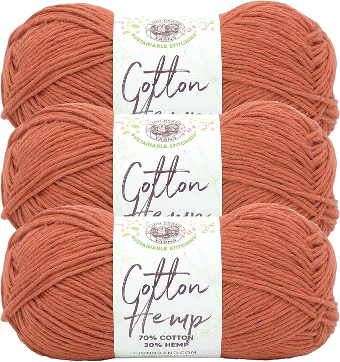 Lion Brand Yarn Cotton Hemp, Soft, Durable Yarn for Crochet and Knitting, 3 Pack, Maple