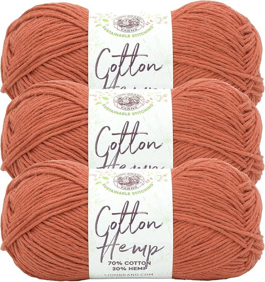 Lion Brand Yarn Cotton Hemp, Soft, Durable Yarn for Crochet and Knitting, 3 Pack, Maple