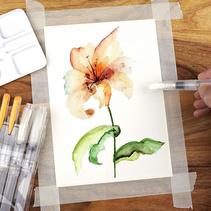 Chromatek AquaPens. Set of 6 Refillable Aqua Watercolor Brushes with Nylon Tips. Easy Water Brush Pens for Painting. Blending & Calligraphy. Includes Online Video Tutorials & Templates