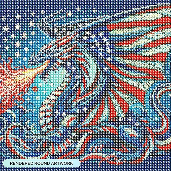 igoodom Independence Day Diamond Art Kits for Adults, July 4th Diamond Painting Kit, Full Drill Round Dragon Diamond Art Kits, DIY Gem Art and Crafts for Home Wall Decor Gift 14x14inch