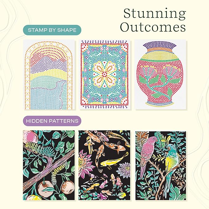 Lifelines FlowArt Activity Pads, 2-Pack with 8 Double-Sided Markers, 40 Scenes & Bonus Pad - Guided Dot Art Meditations - Stamp-by-Shape & Hidden Patterns Coloring Books for Tweens, Adults & Seniors