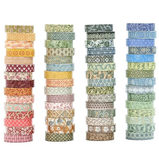YUBX Basic Patterns Washi Tape Set 60 Rolls Geometric Elegance Decorative Skinny Masking Tapes for Arts, DIY Crafts, Journals, Planners, Scrapbook, Wrapping (Bygone Days)