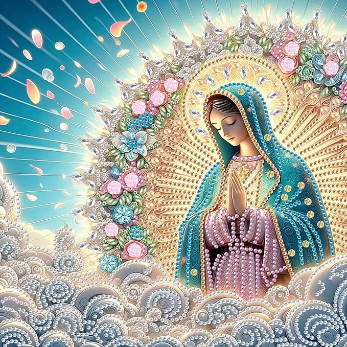 AiYuanzsh Special Shape Diamond Painting Kits for Adults, Virgin Mary Praying 5D Crystal Rhinestone Diamond Art Canvas, DIY Paint by Diamonds Religious Craft Kits, Christian Home Wall Décor Artwork