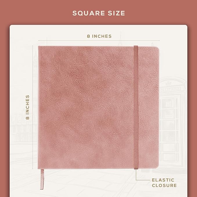 Beechmore Books Square Mixed Media Sketchbook - 8x8 Inch Professional Art Journal, 160 GSM / 98 lb Ivory Paper, Perforated Pages, Vegan Leather Hardcover, Lay-Flat Design for Drawing & Doodling