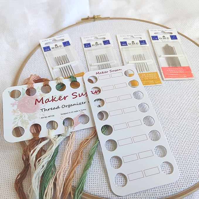 10 Pack Embroidery Thread Organizer Cards, Embroidery Floss Organizer Holder 16 Positions Cross Stitch Per Bobbin for Thread, Embroidery Floss Bobbin Cardboard, Thread Keeper, DIY Storage