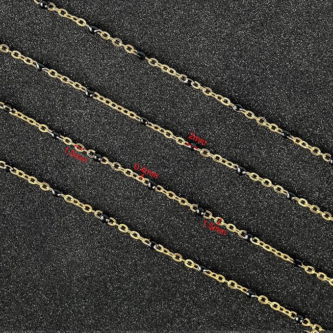 UMAOKANG 10 Meters Gold Plated Chains for Jewelry Making Black Enamel Bead Stainless Steel Link Chain on Spool