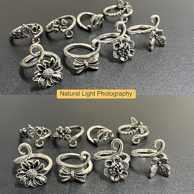 8 PCS Crochet Rings Sunflower Crown Cat Dog Butterfly Four-Leaf Clover Adjustable Yarn Tension Ring Knitting Tools Supplies Crochet Gifts for Crocheters