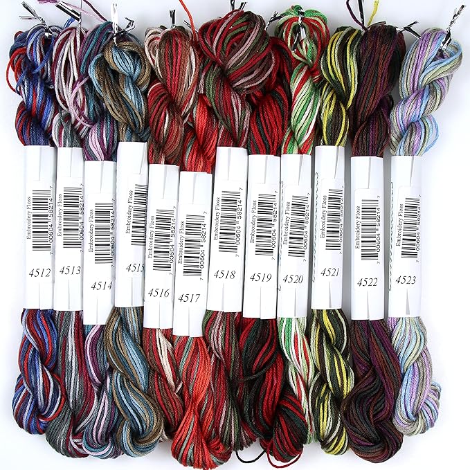 KCS Big skeins of 25 Meters Size 25 Color Variegated Cross Stitch Stranded Threads,12 skeins,02