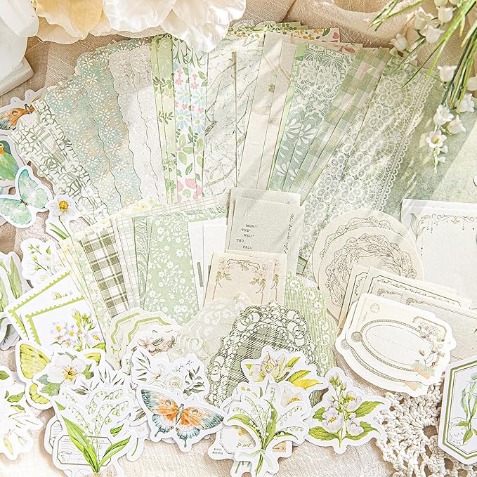 400 Pcs Floral Scrapbook paper & Stickers, 4 Packs Scrapbook Supplies Kit, Junk Journal Scrapbooking Paper for Journaling, Scrapbooking Embellishments, Planner, Card Making