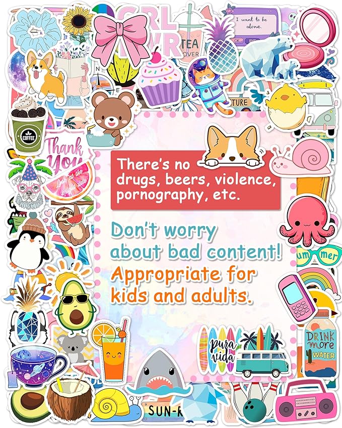300 pcs stickers for kids, cute water bottle vinyl waterproof laptop stickers for students gifts school supplies classroom teacher prizes stocking stuffers sticker pack for kids girls teens