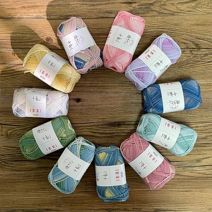 Fine Knitted and Crocheted Cotton Yarn, 100% Long Staple Cotton Yarn Multicolour Gradient Yarn, Infant Sports, 2 Packages 100 g/3.52 oz (50 g/162 yds per Strand) - sc03