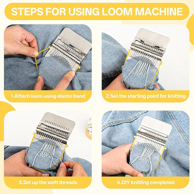PHOXPH Mini Darning Loom Kit, Mushroom Knit Patch Kit, PatchMaker Mending Tool with 50 Colors Yarn, 14 Hooks, Weaving Loom for Socks, Jeans & Sweaters, Clothes Repair, Fixing Kit for Beginners