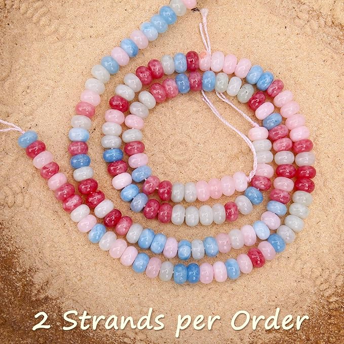 2 Strands (150PCs) Morganite Jade Rondelle Beads, 5 * 8mm Gemstone Loose Spacer Abacus Disk Beads for DIY Bracelet Necklace Earrings Jewelry Making, Craft Supplies Beading Kit