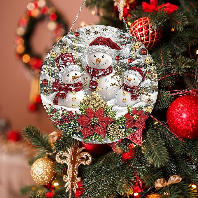 DIY Diamond Art Painting Wreath Kits，Special Shaped Rhinestone Hanging Ornament Diamond Art Window Pendants for Gift Home Garden Wall Hanging Kits,Double Sided (Christmas Snowman)
