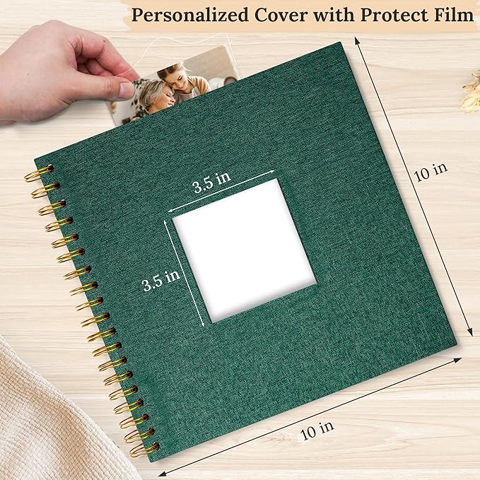Scrapbook Photo Album Linen Cover, 10 x 10 Inch Hardcover Kraft White Pages Memory Book, for Travel Wedding Guest Book Christmas Baby Shower (40 Sheets/ 80 Pages,Darkgreen)