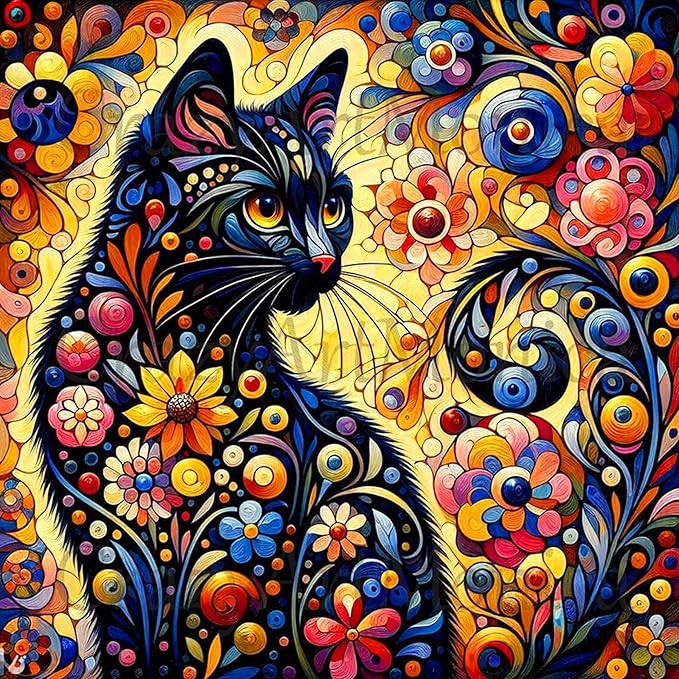 Cat Diamond Painting Kits for Adults Beginners - Black Cat Diamond Art Kits for Adults, Full Drill DIY 5D Diamond Painting Black Cats Gem Art Crafts Kits for Home Wall Decor 13.8x13.8 in