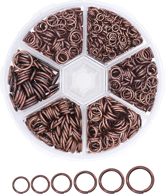 Mandala Crafts Assorted Antique Copper Color Jump Rings Jewelry Findings Metal O Rings for Jewelry Making Supplies - 1250 4mm to 10mm Small Open Jump Rings Kit for Necklace Earring
