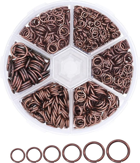 Mandala Crafts Assorted Antique Copper Color Jump Rings Jewelry Findings Metal O Rings for Jewelry Making Supplies - 1250 4mm to 10mm Small Open Jump Rings Kit for Necklace Earring