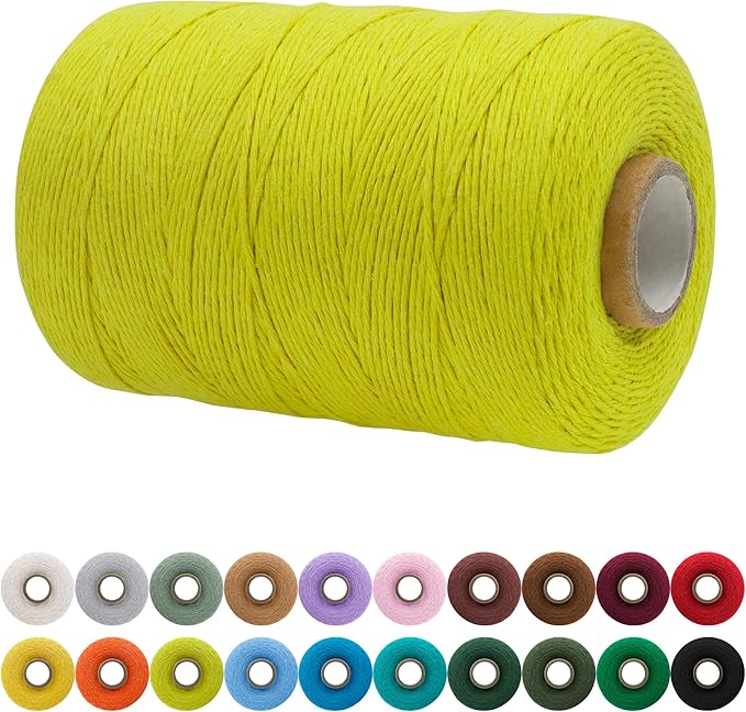 JeogYong Single Strand Macrame Cord 1mm x 426 Yards (1279 Feet) Soft Cotton Rope Macrame Yarn 1 mm Macrame Cord, Macrame Supplies for Crafts Wall Hangings Plant Hangers Decorations (Fruit Green)