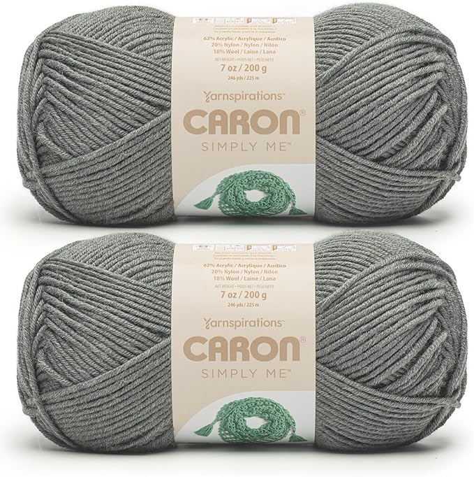 Caron Simply Me Dark Gray Heather Yarn - 2 Pack of 200g / 7oz - 62% Acrylic 20% Nylon 18% Wool - #5 Bulky - 246Yards - Knitting/Crochet