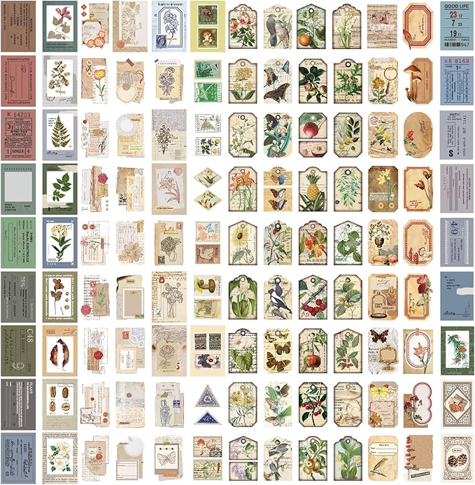 600 Sheets Vintage Washi Stickers, Scrapbook Stickers Journaling Supplies - Planner, Diary, Craft Gifts - Precut Ephemera Set for Scrapbooking & Junk Journaling (Vintage)