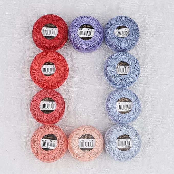 Size 8 Double Mercerized Egyptian Long Staple Cotton Pearl Thread Ball 5 Grams Rainbow Color Embroidery Thread 10 Colors per Box for Crochet Hardanger Cross Stitch Hand Embroidery (Set V)