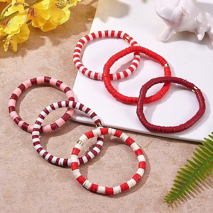 3600 pcs Red Clay Beads for Bracelets Making, 10 Strands Flat Round Polymer Clay Beads 6mm Spacer Heishi Beads for Jewelry Making Earring Necklace
