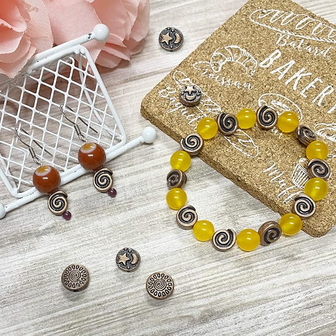 Tibetan Copper Spacer 8mm Flat Beads for Jewelry Making Supplies for Adults Small Seed Bead for Necklace Earring Bracelet Making Kit Bulk 77pcs