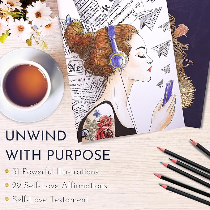 Adult Coloring Book for Women – Affirmation Coloring Book with 29 Self Love Affirmations – Coloring Books for Adults Relaxation, Self Love Gifts, Affirmation Gifts for Women, 8.5x11, Perforated