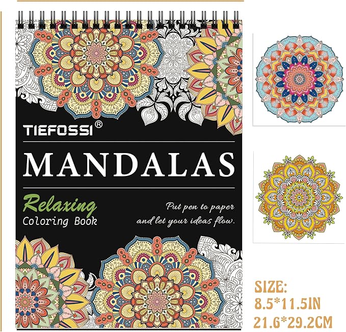 TIEFOSSI Relaxing Coloring Book, for Adults to Relax and Relieve Anxiety,160 GSM 60 Original Tearable Mandala Patterns Designs, Gift for Adult Women Men