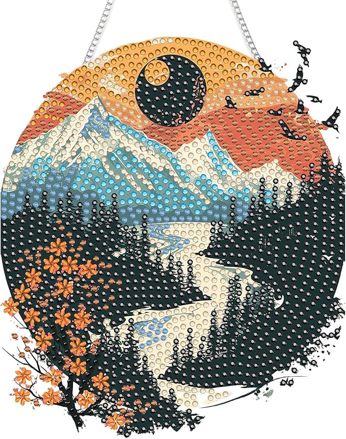 SKRYUIE Scenery Hanging Diamond Art Kits for Adults Pendant Suncatcher, Special Shaped Crystal DIY Pearl Diamond Painting Kit, Gift for Mother Spring Summer Window Wreath Decor 7.83 x 6.69 Inch A5