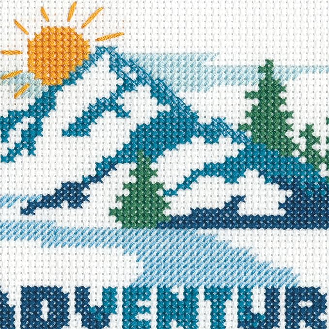 Dimensions 72-70486 Adventure Awaits Counted Cross Stitch Kit for Beginners, 6" Diameter, 14 Cnt. Aida, 5 Pieces